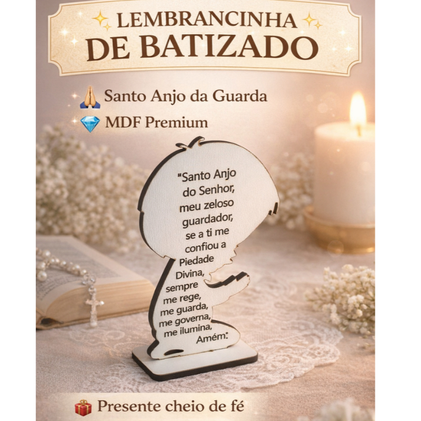 Lembrancinha de Batizado Santo Anjo da Guarda Menino MDF 10cm Presente Padrinhos