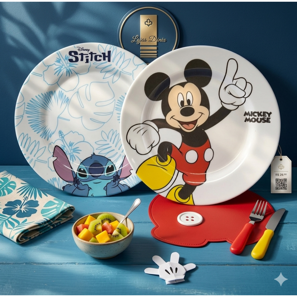 Prato Raso Sobremesa de Melamina Modelos Mickey Ou Stitch  Disney 17 cm em Oferta na Shopee