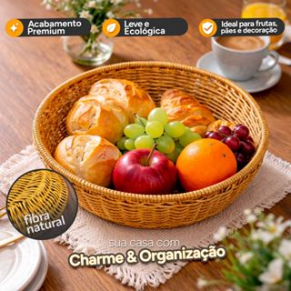 Cesta Pão Frutas Redonda Trançada Vime Natural Rústica Mesa Posta Cozinha Artesanal em Oferta na Shopee