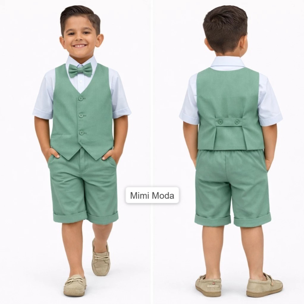 Conjunto Social Infantil Masculino Colete  e Shorts Verde Noivinho Festa Casamento Pagem Formatura
