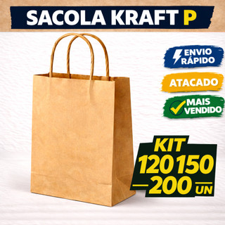 Sacola Kraft P 20x15x7 Kit 120 150 200un | Atacado Forte Econômico Embalagem Loja