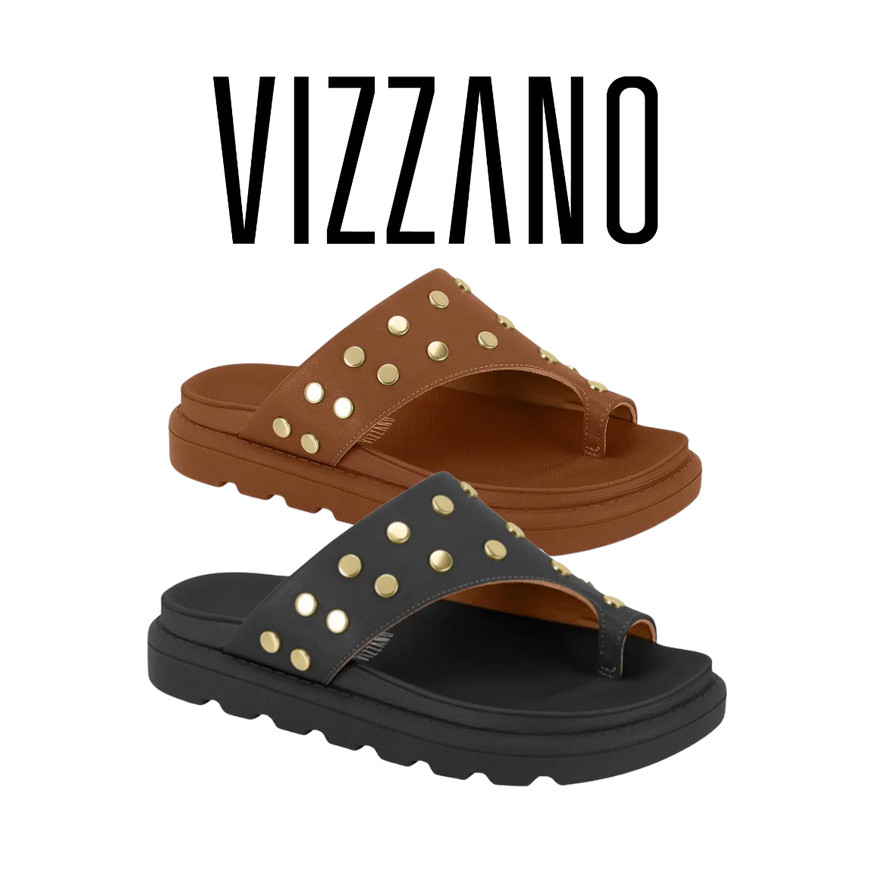 Sandália Papete Feminina Vizzano - 6510.117 Confortável Cabedal Dourado Detalhe Em Tarraschas