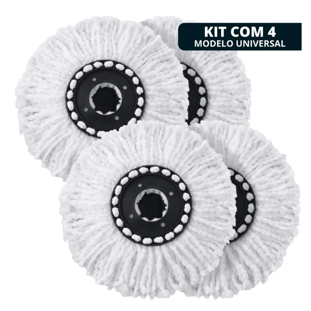 Kit 4 Mop Giratório Esfregão Original Microfibra Limpeza Para Pisos Encaixe 16cm