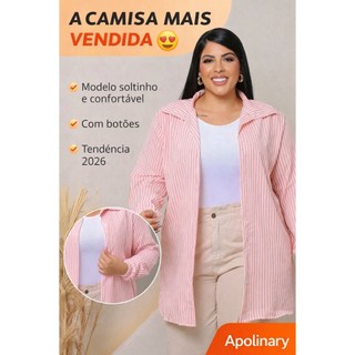 Camisa Feminina Listrada Oversized com Botões | Look Estiloso e Confortável | Tendência 2026