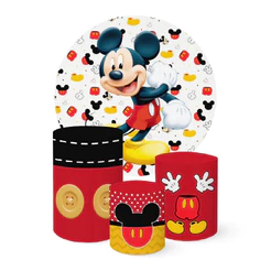 Painel Redondo + Trio de Capas Decorativas Sublimado Tema Mickey Mouse