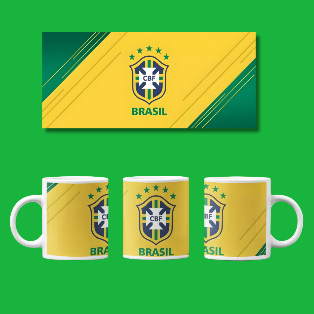 Caneca Sublimada Wolrd Cup 2026 Bandeira Seleção Brasileira Torcida Brasileiros Hexa + Chaveiro