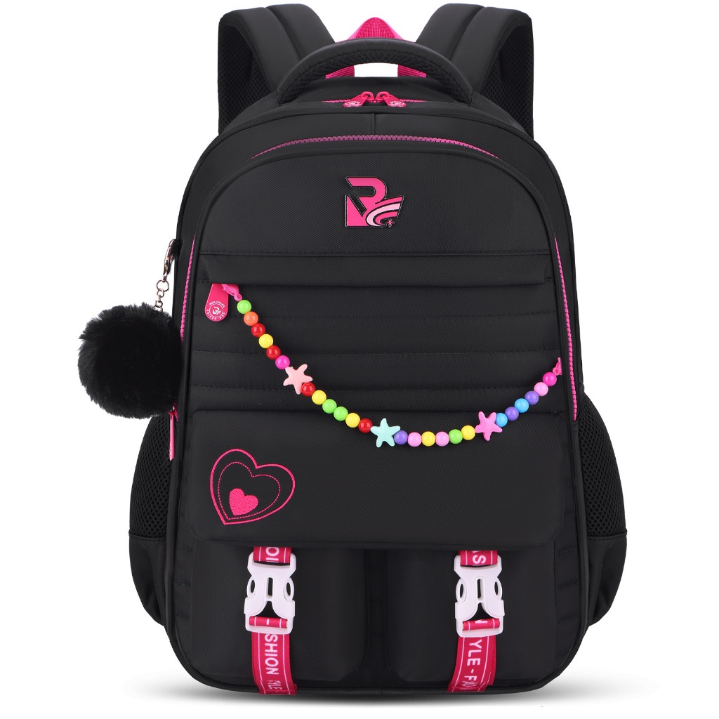 Mochila Escolar Feminina Grande Impermeável Cute Pompom Capacidade Leve para Escola Passeios Diário