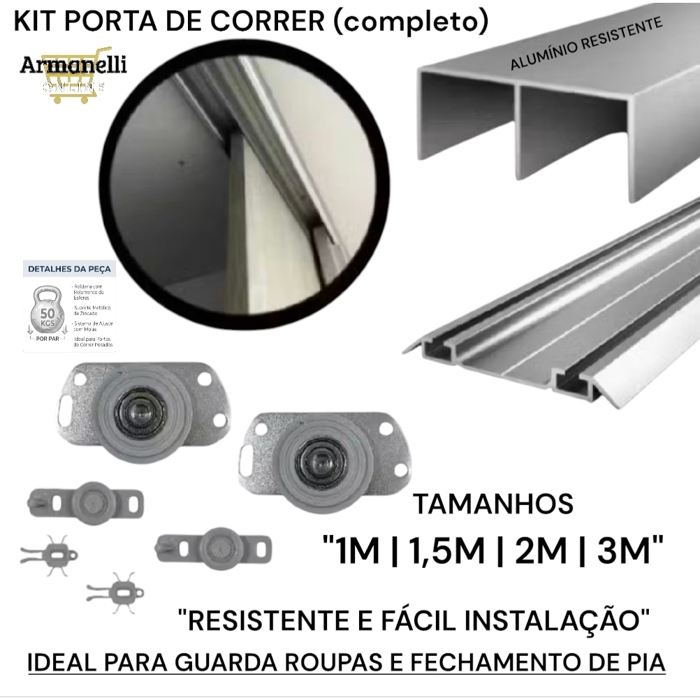 kit Porta de Correr de Guarda Roupa Pia Armário e Diversos Fechamentos PFT101/26GP Roldana Rodízio em Oferta na Shopee