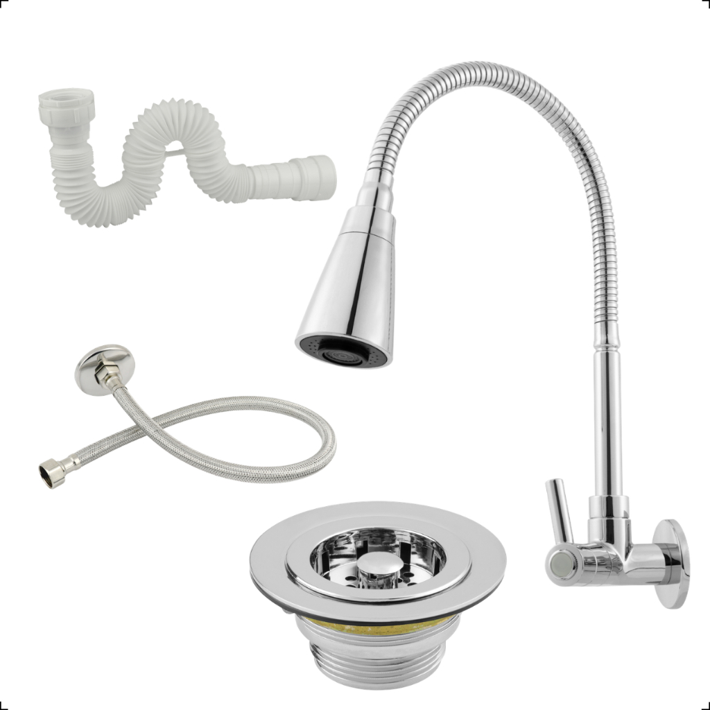 Kit Torneira Gourmet Flexível Parede Cozinha Completo Abs
