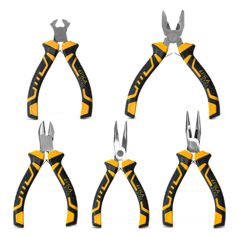 Kit 5 Peças Mini Alicates Profissional Corte Bico Universal Cabo Antiderrapante Jogo De Precisão