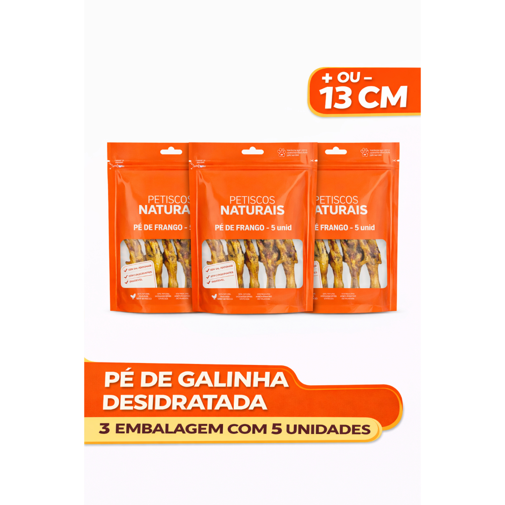 Mordedor Petisco Pe de Galinha Desidratado Mastigavel  Pet para Cães  3 EMBALAGEM com 5 unidades