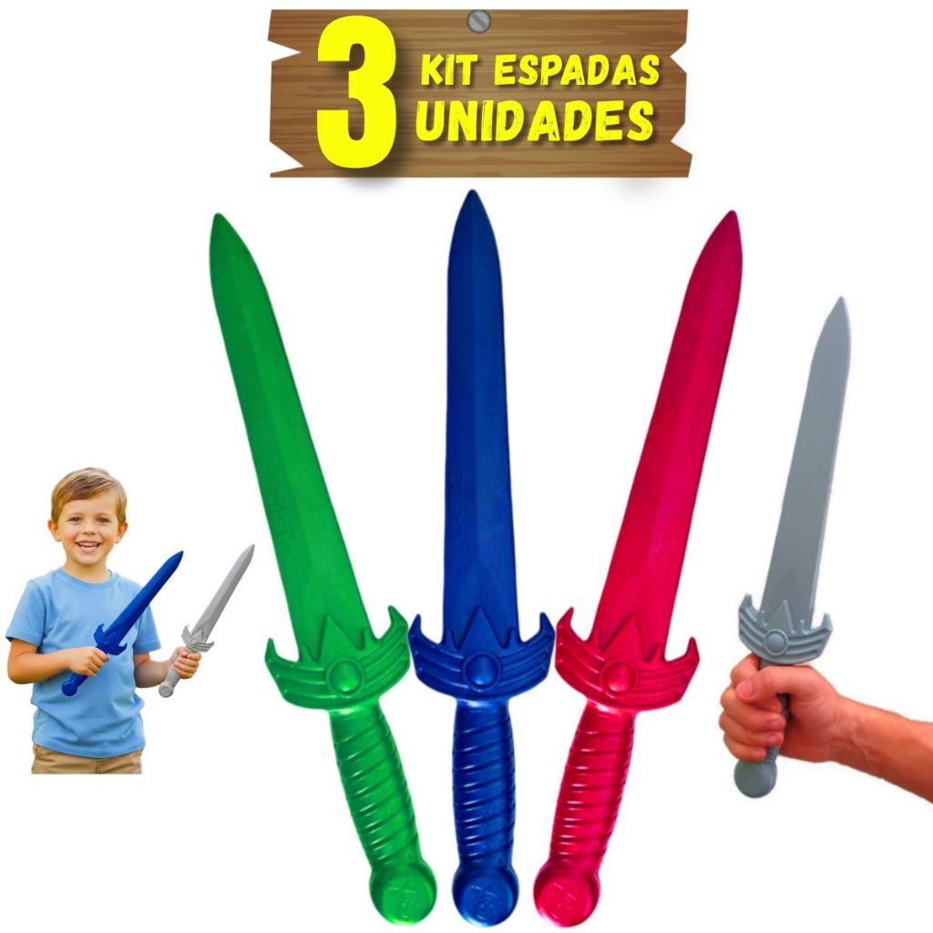 Kit 3 Espadas De Brinquedo Ninja Guerreiro Infantil Punhal