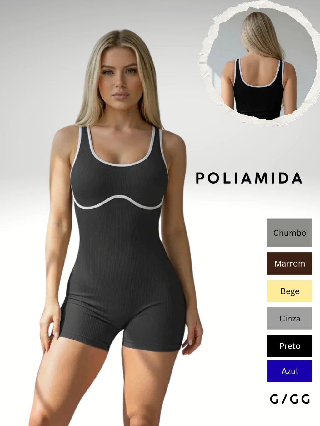 Macaquinho Fit Shorts Zero Transparencia Alta Compressão Poliamida Proteção UV50+ — imagem 1