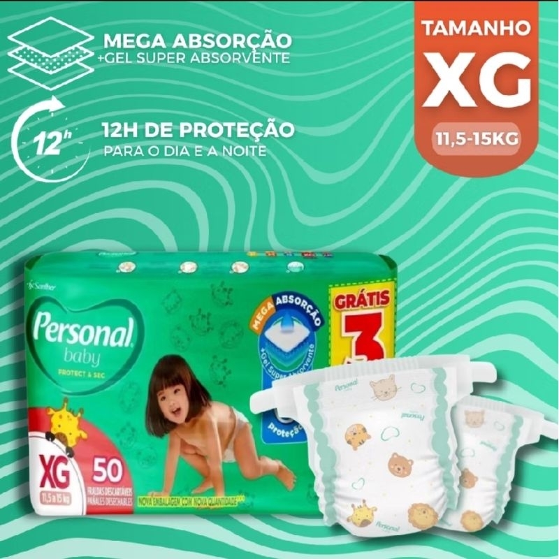 Kit C/2pacotes de Fralda Hiper XG Personal Baby com Cobertura Macia e Secagem Rápida