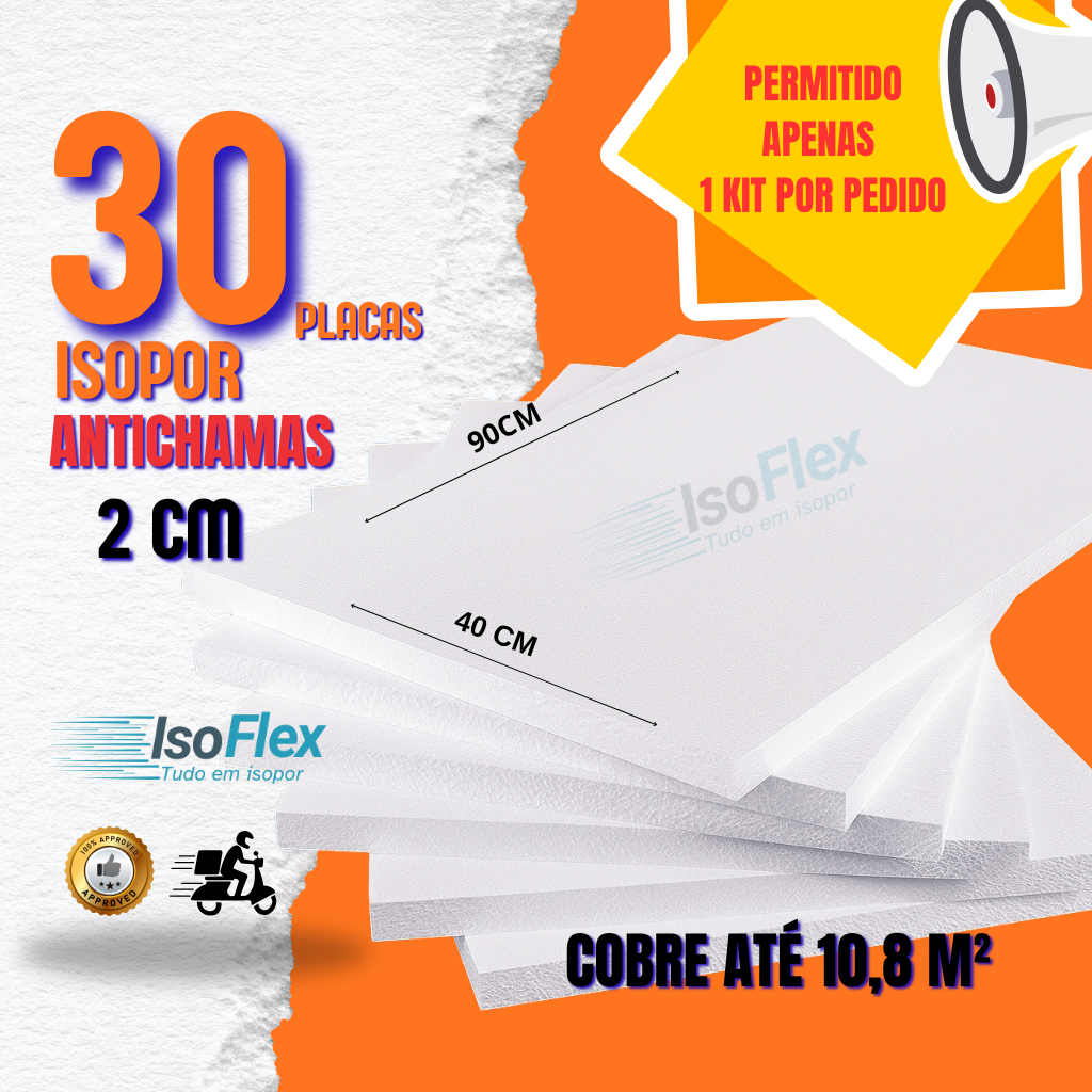 Kit 30 Placas isopor EPS Antichamas 2cm (20x400x900) Isolamento Térmico | Forro de Teto, Obras e Revestimento em Oferta na Shopee