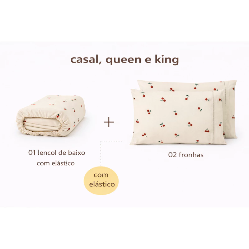 Jogo de Lençol 100% Algodão 180 Fios Casal Queen King Toque Macio — foto 6