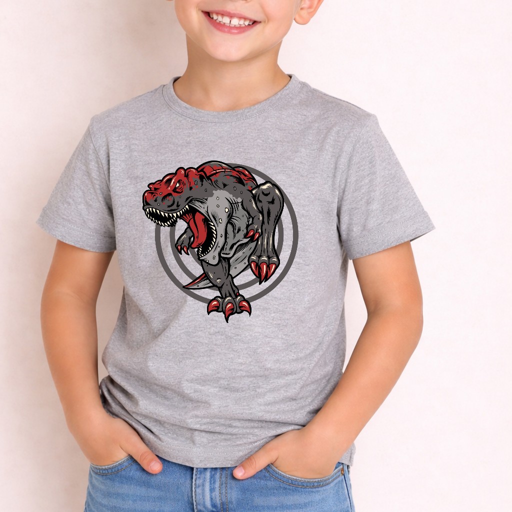 Camiseta Básica Infantil Algodão Estampada Dinossauro T-Rex Jurassic Word Park