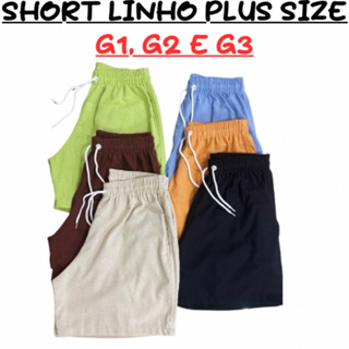 Shorts Linho Plus Size Mauricinho Premium Confort elástico cintura casual 2 bolsos laterais e traseiro envio imediato em Oferta na Shopee