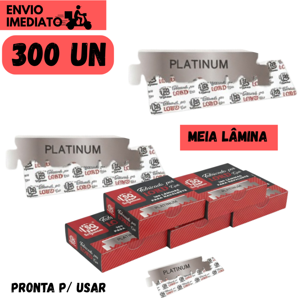 300 Un Meia Lâmina Lord Egito Para Barbear Profissional Corte Preciso Navalhete p/Barbearias