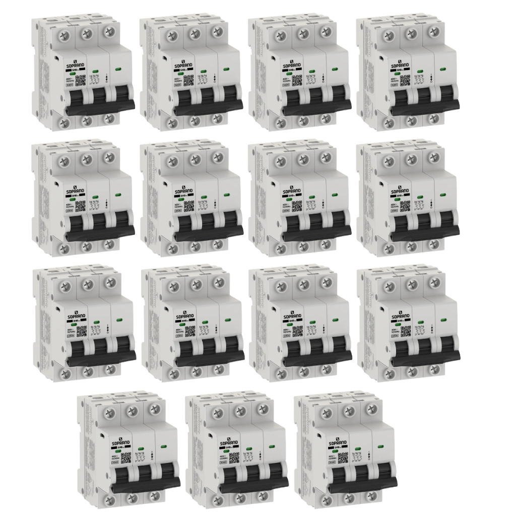 Kit 15 Disjuntor Residencial Shb3 GII GIII Tripolar Soprano 6A 10A 16A 20A 25A 32A 40A 50A 63A 70A