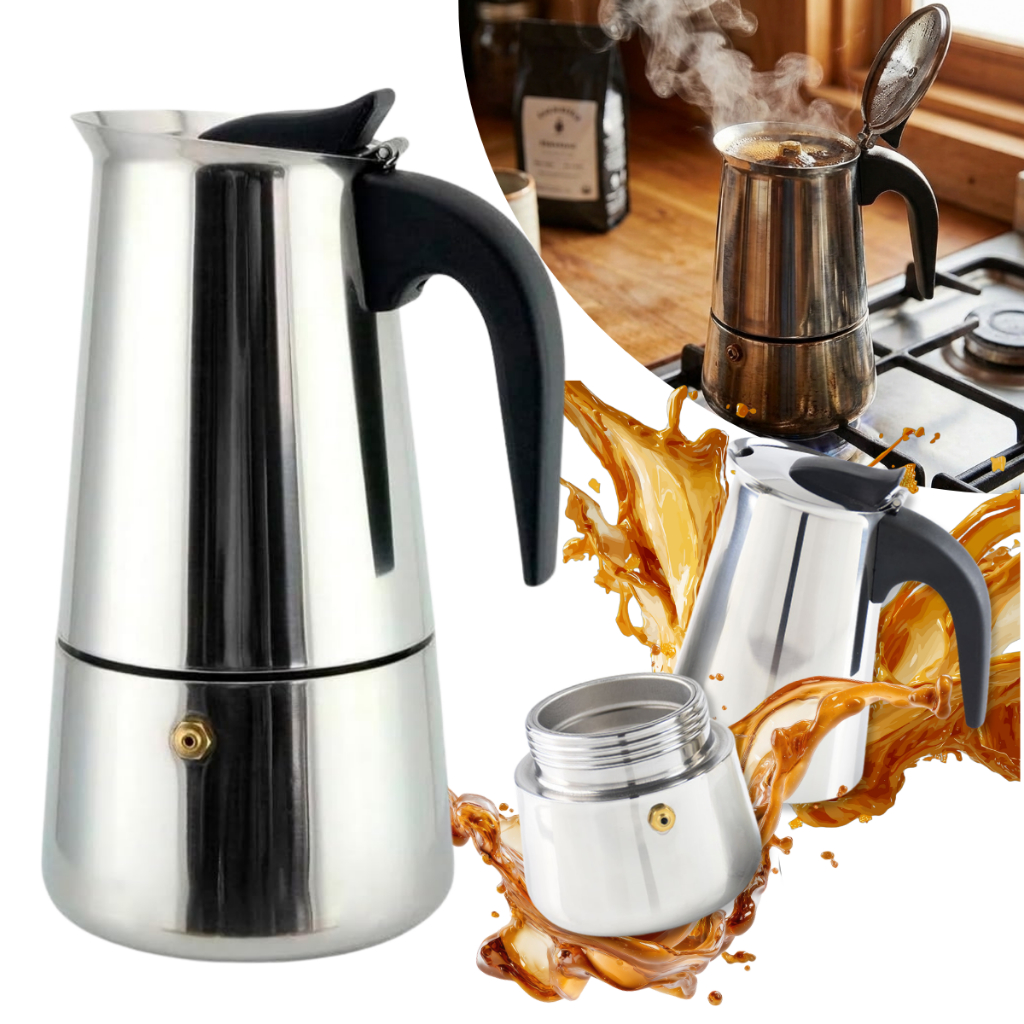 Cafeteira Italiana Moka 9 Xícaras Aço Inox  Café Expresso, Chá,  Extração Natural, Manual, Ideal para Fogões