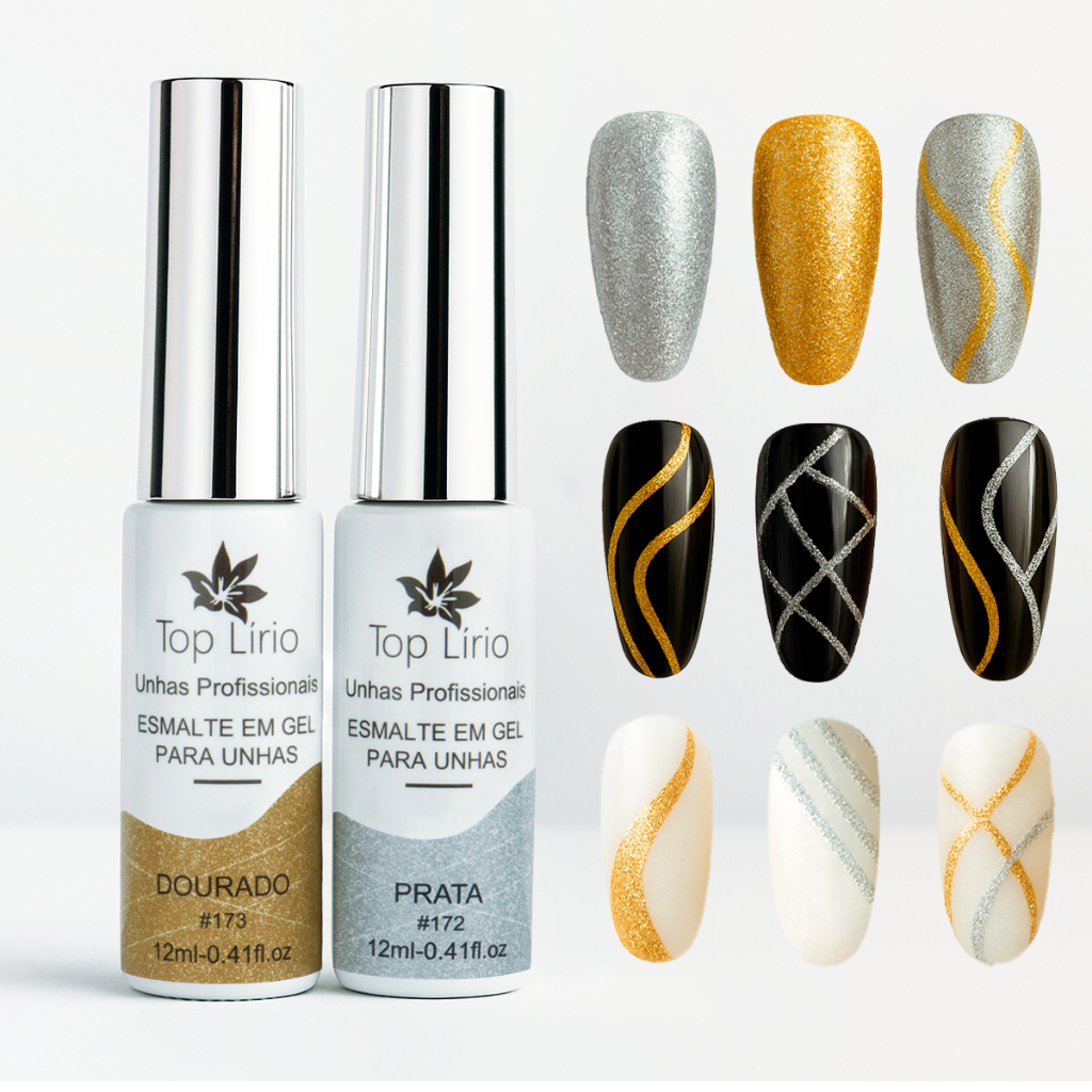 Esmalte Gel Liner Fino Art Kit Nail Design (dourado/prata/preto/branco) p/ UNHAS nail design