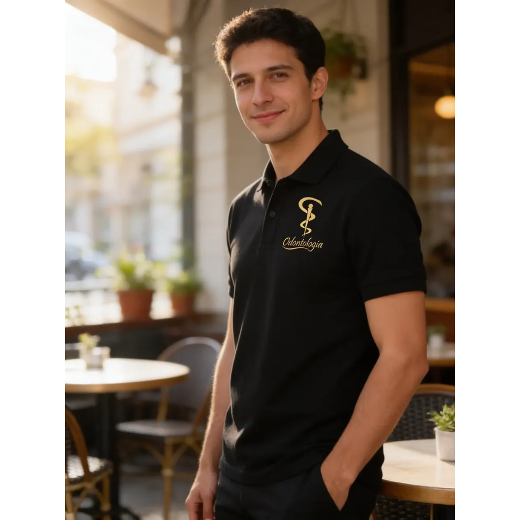 Camiseta Pólo Odontologia Masculina em Piquet Estampa em Silk Screen Elegância e Bom Gosto