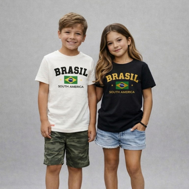 Camiseta Infantil Brasil 100% Algodão Unissex Torcedor Brasileiro Roupa Infantil Copa do Mundo 2026 Tamanho 02 ao 16