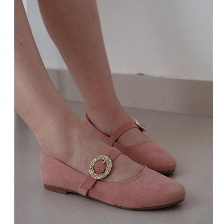 Sapato Feminino Boneca Sapatilha Bico Redondo Camurça na cor Rose Super Confortável proteção Calcanhar Acolchoado