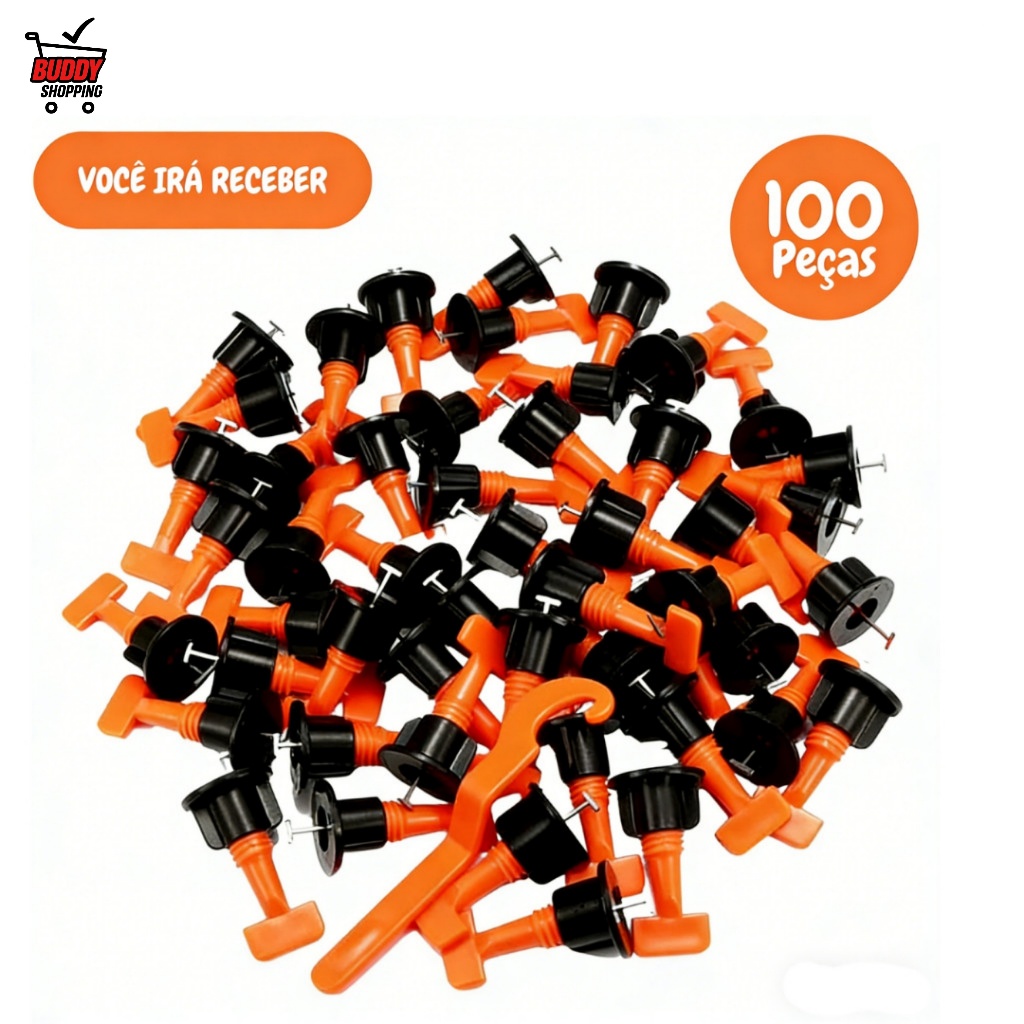 Kit 100 Peças Nivelador de Piso Reutilizável e Porcelanato com Agulhas de Reposi