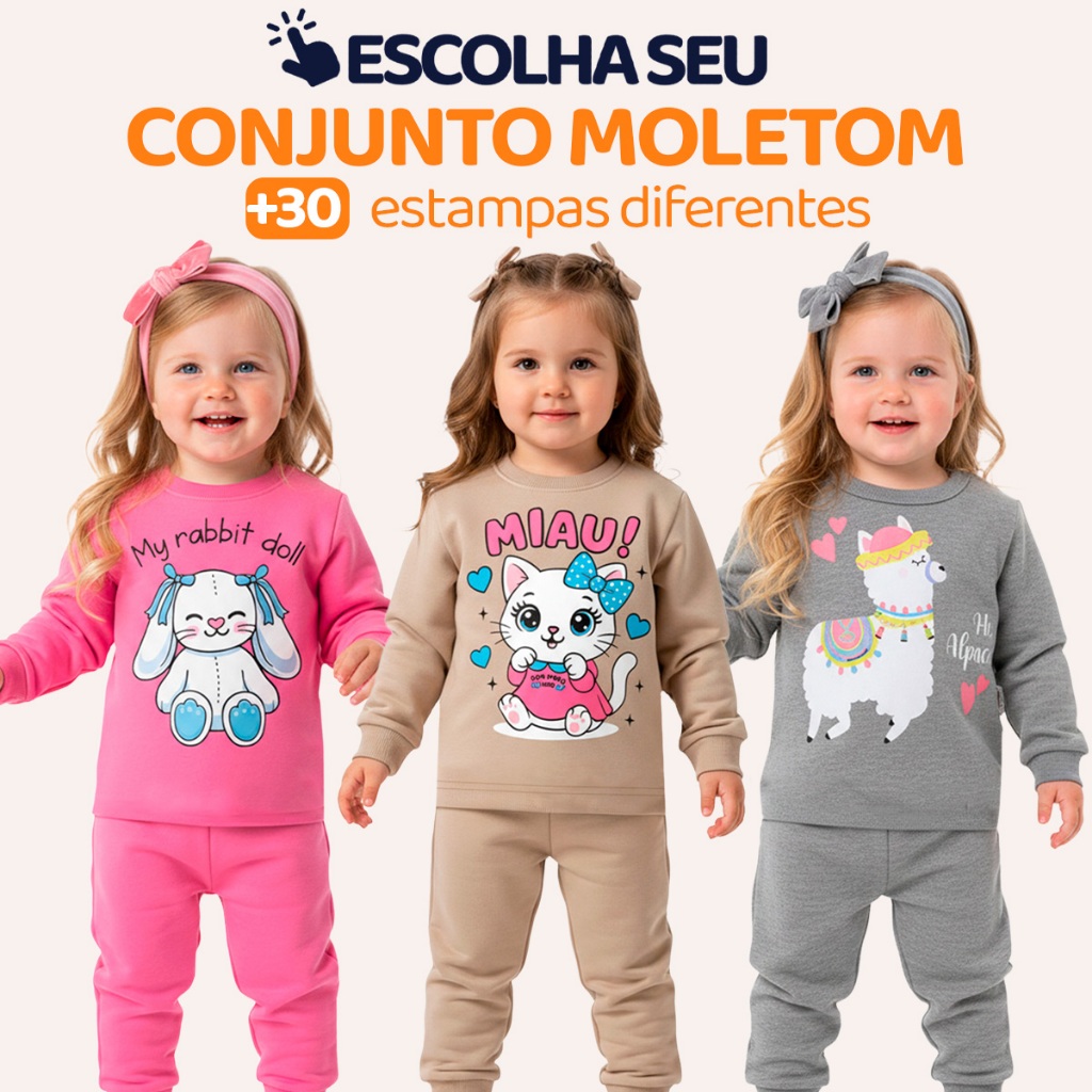 Conjunto de Moletom Infantil Bebê Menina Inverno Blusa e Calça Manga Longa Roupa de Frio Feminino Agasalho Estampa L04 em Oferta na Shopee