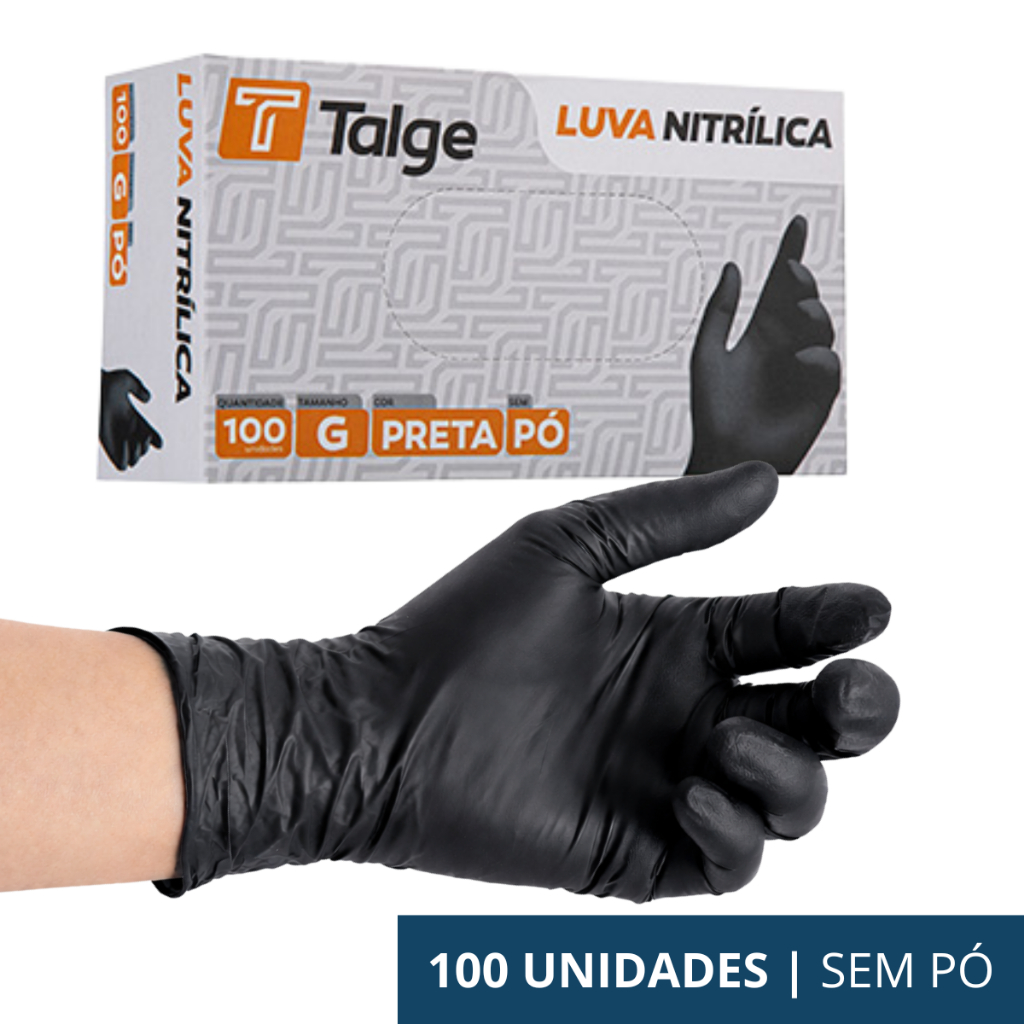 Luva Nitrílica Preta Talge Sem Pó 100un Descartável Profissional Cozinha Estética em Oferta na Shopee