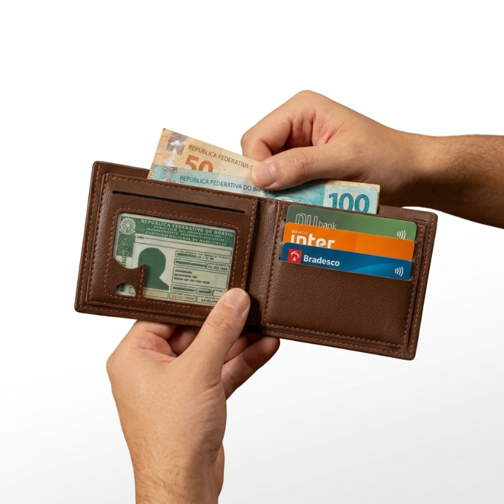 Carteira Masculina pequena slim Porta Cartão CNH Premium Bloqueio RFID com visor