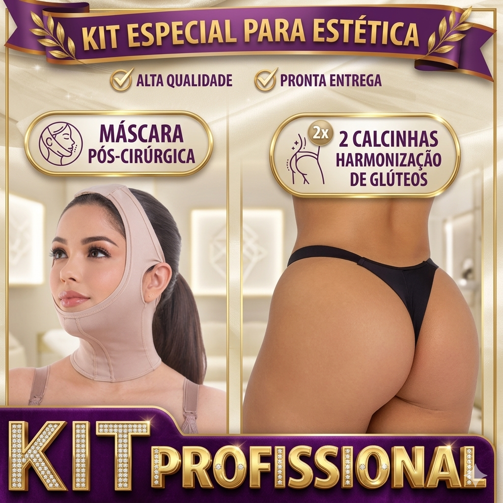 Faixa Mentoneira Pós Cirurgia máscara facial Papada E Otoplastia Cor Bege kit com mais  2 calcinhas