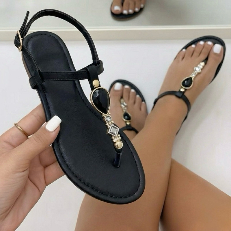 Sandália Rasteirinha Feminina com Pedraria Luxo - Rasteira Com Strass Confortável calce fácil dia a dia 2402