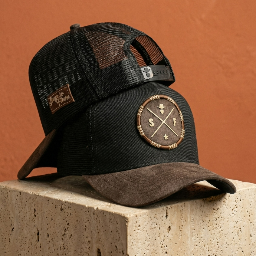 Boné Country Simprão Farm Original Trucker Telinha Comboy Masculino Agro Redinha Aba Em Camurça Premium