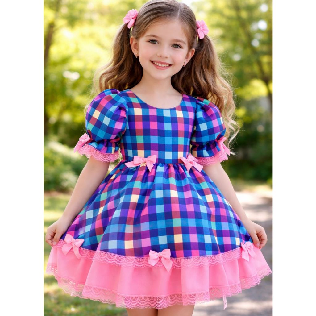 Vestido Caipira Menina Luxo Festa São João Festa Junina Quadrilha Quermesse Novidade