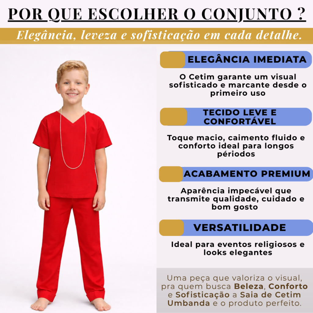 Conjunto Masculino Infantil Umbanda e Candomblé Roupa de Ração Premium do 4 ao 12 anos — imagem 2 de 2