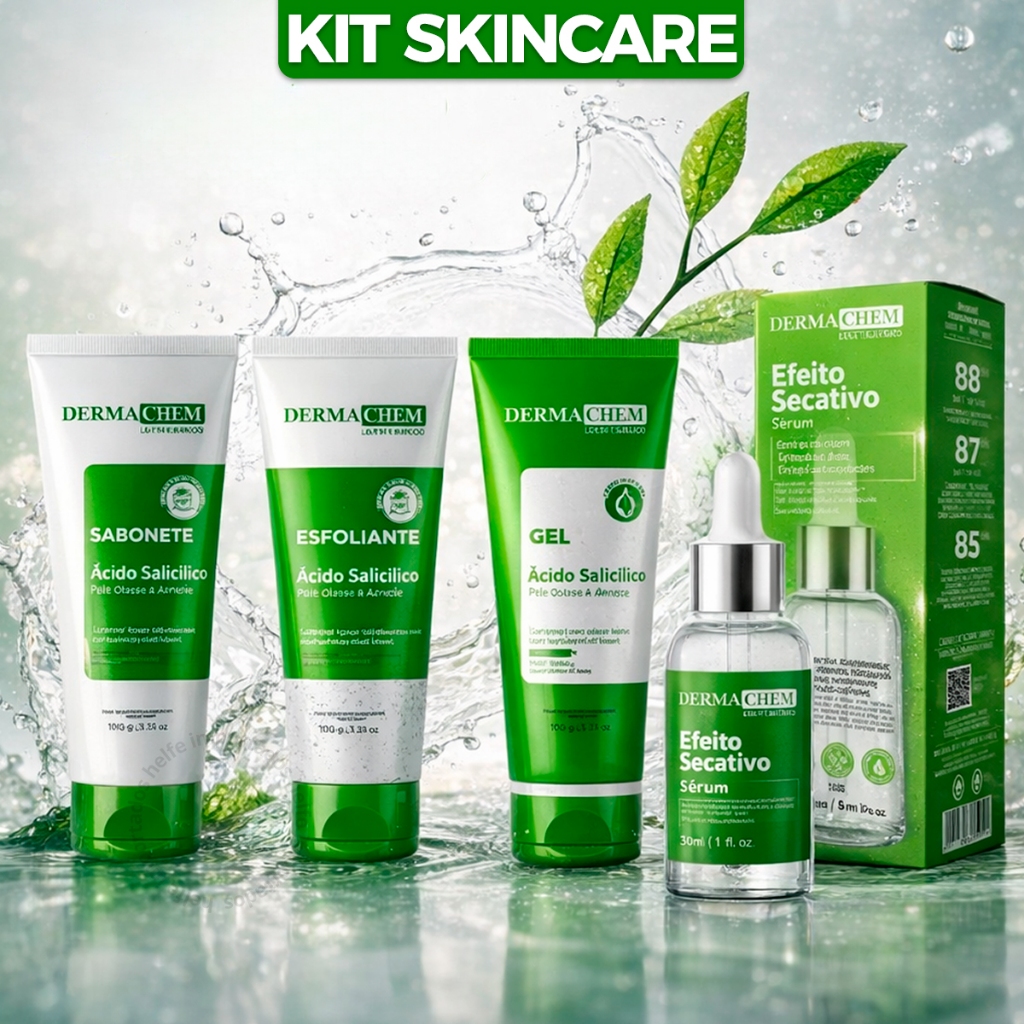 Kit Skincare Ácido Salicílico Anti Oleosidade Controle de Acne Limpeza Pele Sérum Secativo Dermachem