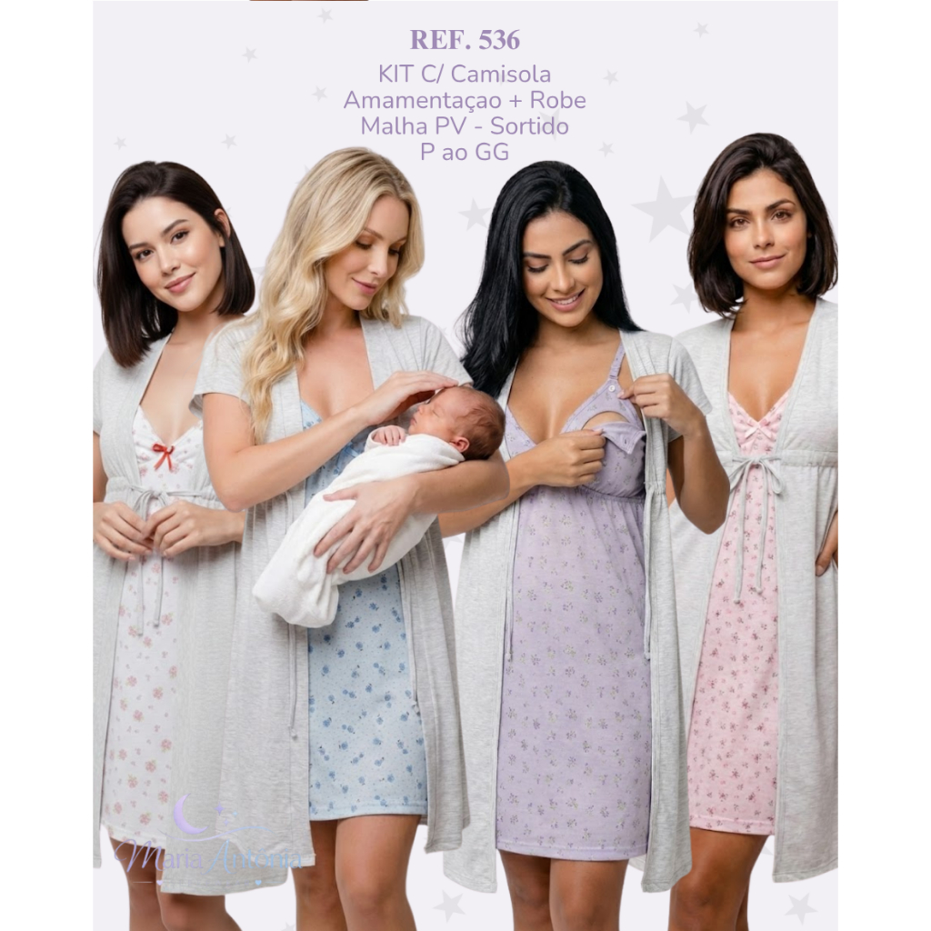 Kit Camisola Amamentação e Robe Pós Parto Saída Maternidade Gestante Envio Rápido