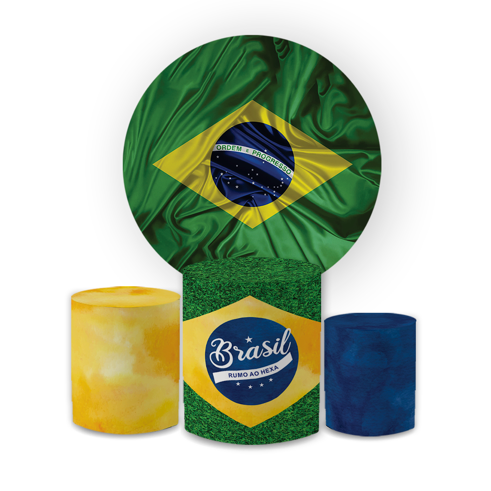 Painel de Festa Copa do Mundo Brasil + Capa Trio Cilindros Futebol Copa do Mundo Hexa Bibi