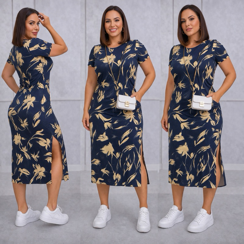 Vestido  Envio Rápido MIDI casual fenda lateral e bolso char