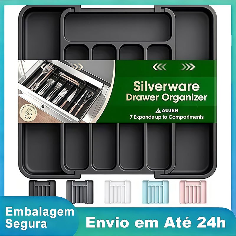 Organizador de Talheres para Gaveta Cozinha Extensor 8 Divisórias