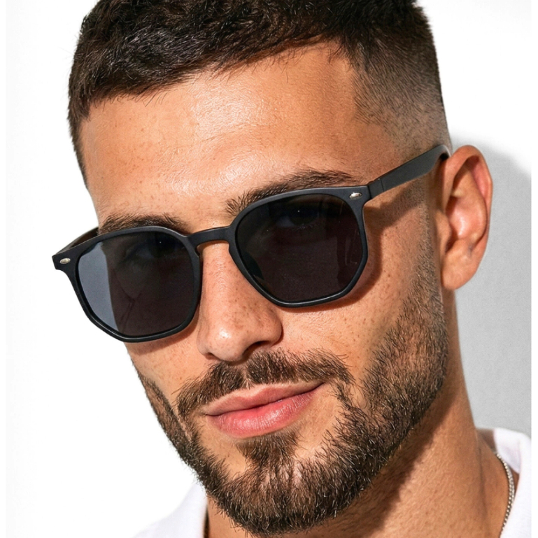 Oculos de Sol Hexagonal Preto Fosco Flexivel Masculino Feminino Proteção Uv400 Unissex