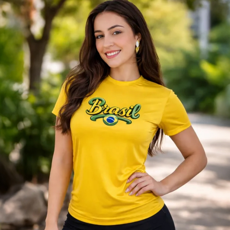 Camiseta Brasil Dry Fit Feminina Proteção UV