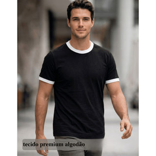 Camiseta Masculina T-Shirt Lisa Premium Básica Confortável Moderna Casual Bicolor em Oferta na Shopee