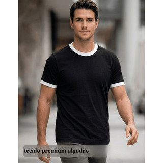 Camiseta Masculina T-Shirt Lisa Premium Básica Confortável Moderna Casual Bicolor