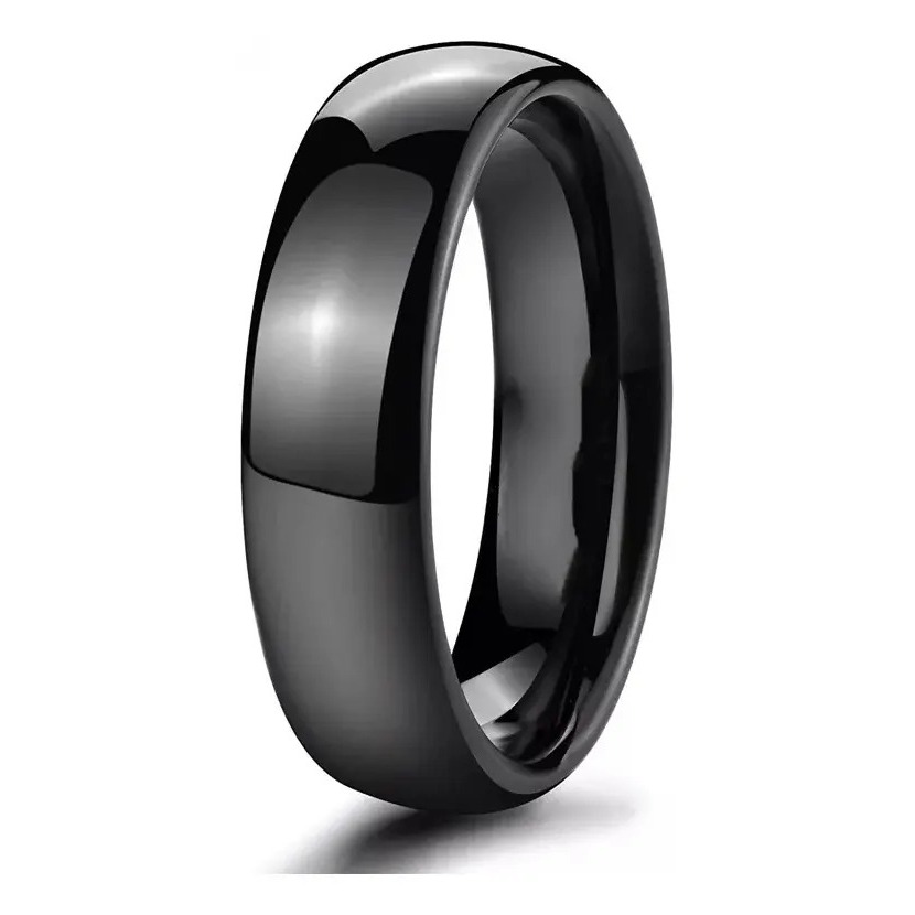 Anel Aliança Preta Tucum Unissex Black 6mm Tradicional Abaulada