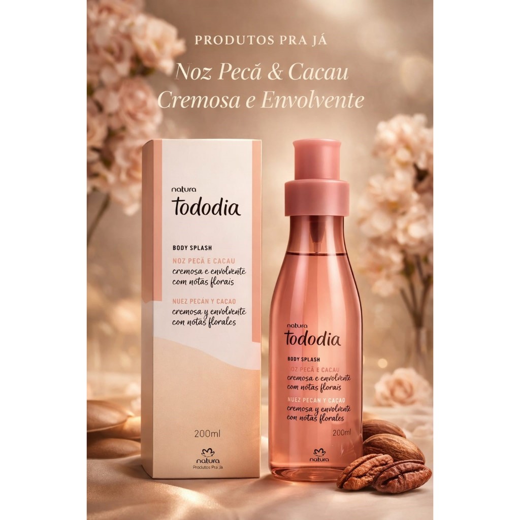 Body Splash Natura Tododia Noz Pecã e Cacau 200ml – Fragrância Cremosa e Envolvente