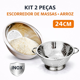 Escoredor de Massas + Lava Arroz Alimentos Macarrão em Aço Inox em Oferta na Shopee
